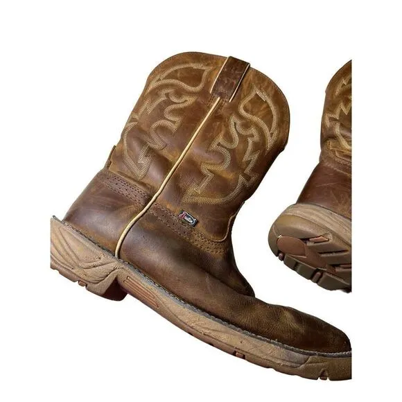 JUSTIN Boots Stampede Rush Leather Work Boots Mens 12 D H2O EH WK4330 Soft Toe