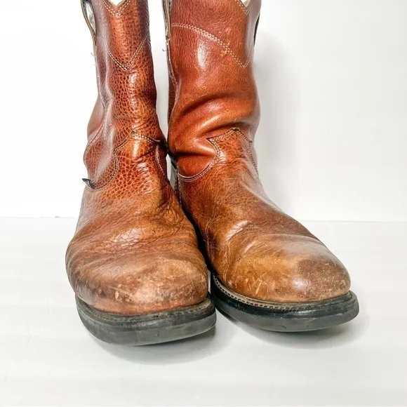 Justin Brown Leather Western Cowboy Work Boots Size 10 Men’s