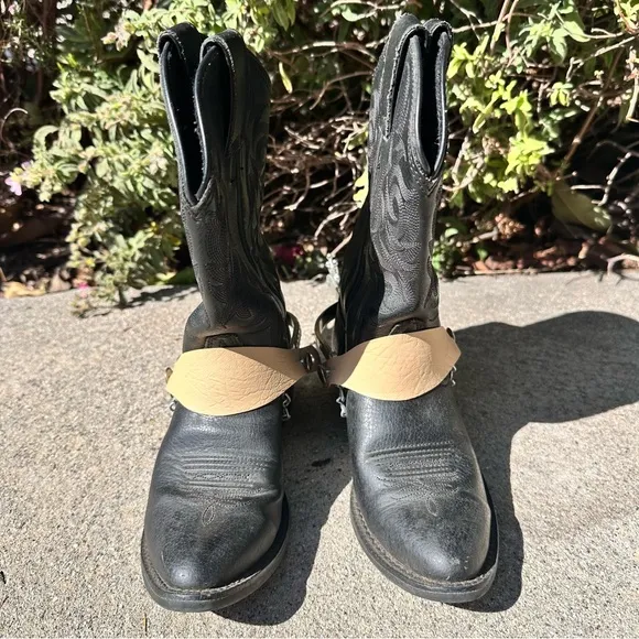 Justin Embroidered Cowboy Boots Black Leather Size Youth 13D Oil Resistant Soles