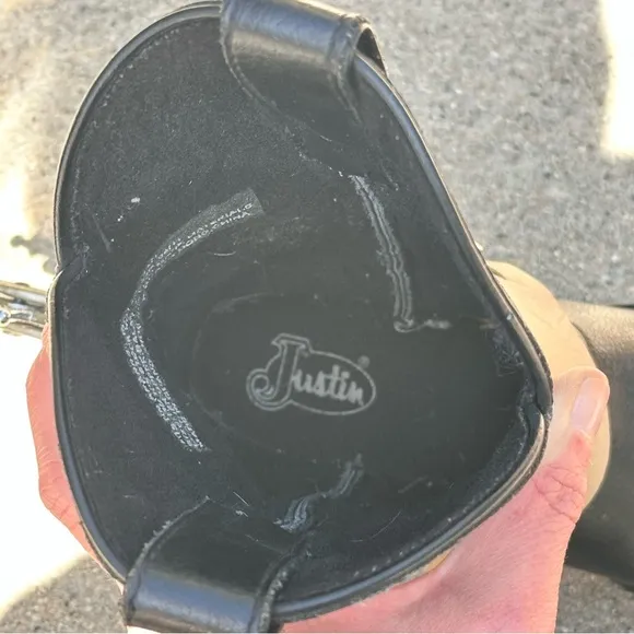 Justin Embroidered Cowboy Boots Black Leather Size Youth 13D Oil Resistant Soles
