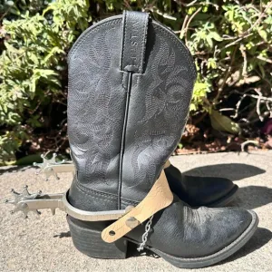 Justin Embroidered Cowboy Boots Black Leather Size Youth 13D Oil Resistant Soles