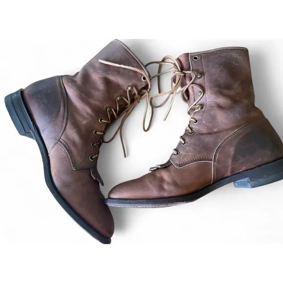 Justin L575 Women’s Roper Boots Lace Up 9B Brown Western Leather