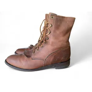 Justin L575 Women’s Roper Boots Lace Up 9B Brown Western Leather