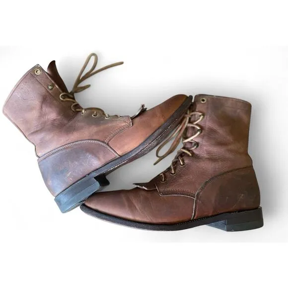 Justin L575 Women’s Roper Boots Lace Up 9B Brown Western Leather