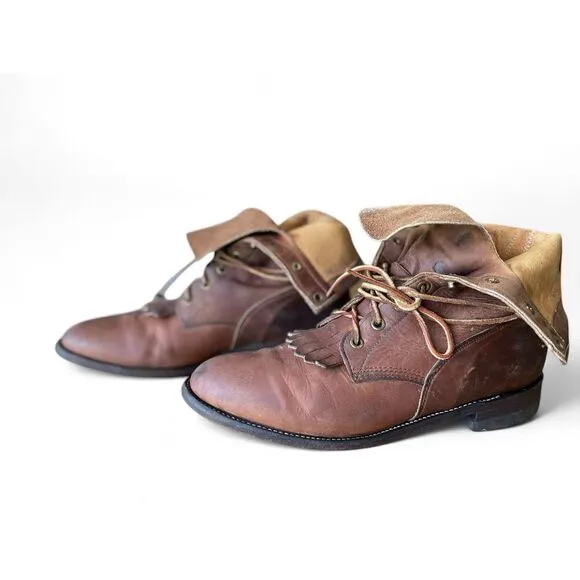 Justin L575 Women’s Roper Boots Lace Up 9B Brown Western Leather