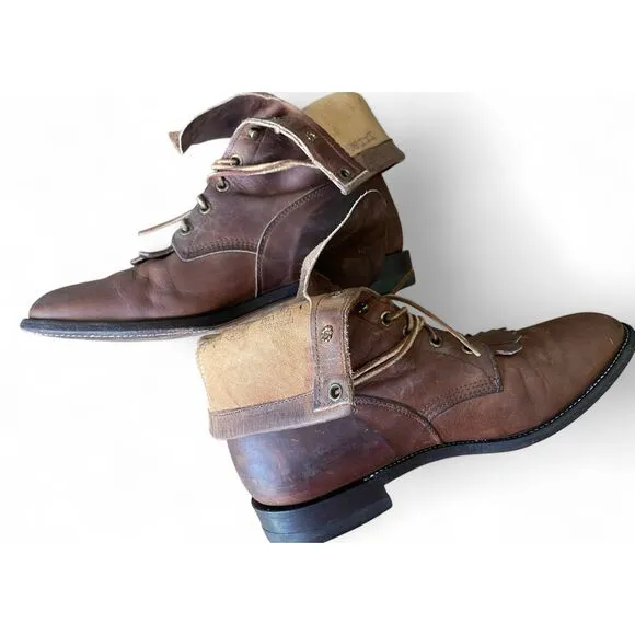 Justin L575 Women’s Roper Boots Lace Up 9B Brown Western Leather