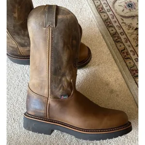 Justin Mens Leather Work Boots J-Max Blueprint Bay Gaucho 9D Pull-On $240 New