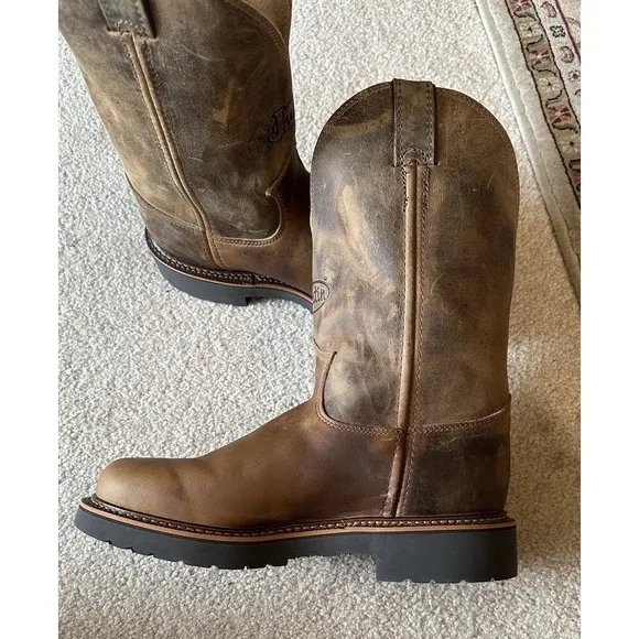 Justin Mens Leather Work Boots J-Max Blueprint Bay Gaucho 9D Pull-On $240 New