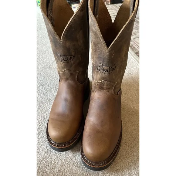 Justin Mens Leather Work Boots J-Max Blueprint Bay Gaucho 9D Pull-On $240 New