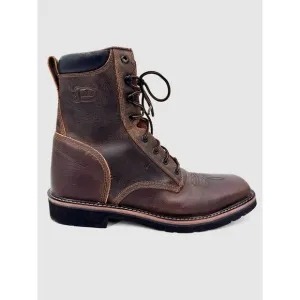 JUSTIN Original Pulley Brown Leather Lace Up Square Toe Work Boots Size 13 13D