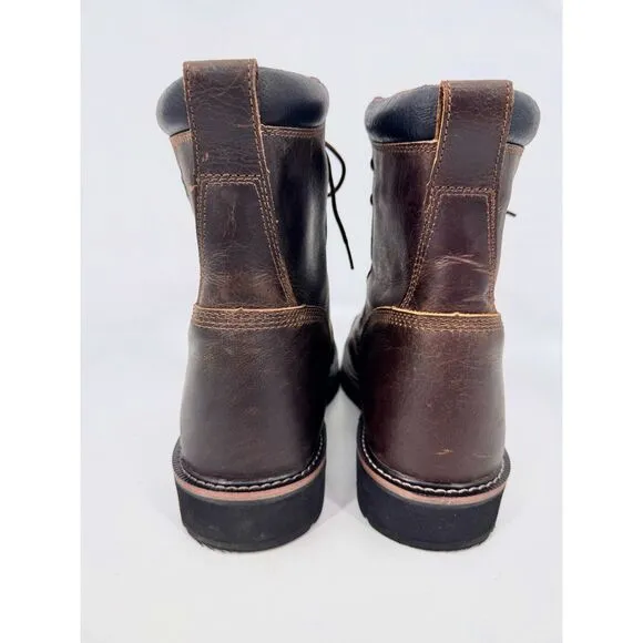 JUSTIN Original Pulley Brown Leather Lace Up Square Toe Work Boots Size 13 13D