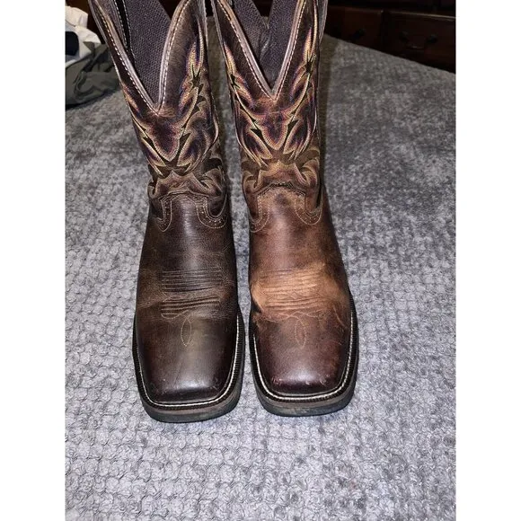 JUSTIN Square Toe Brown Leather Sz 12 D Original Cowboy Work Boots