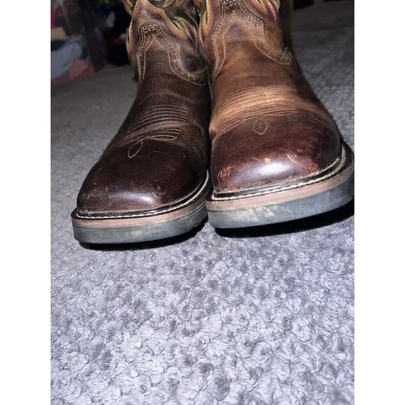 JUSTIN Square Toe Brown Leather Sz 12 D Original Cowboy Work Boots