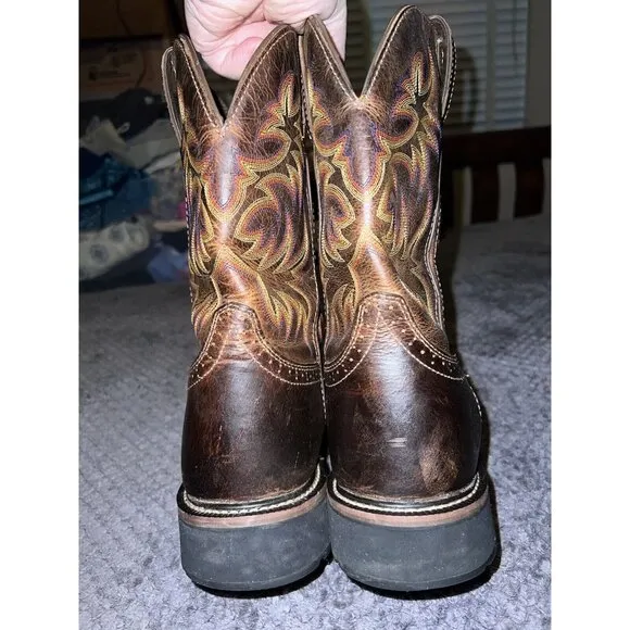 JUSTIN Square Toe Brown Leather Sz 12 D Original Cowboy Work Boots