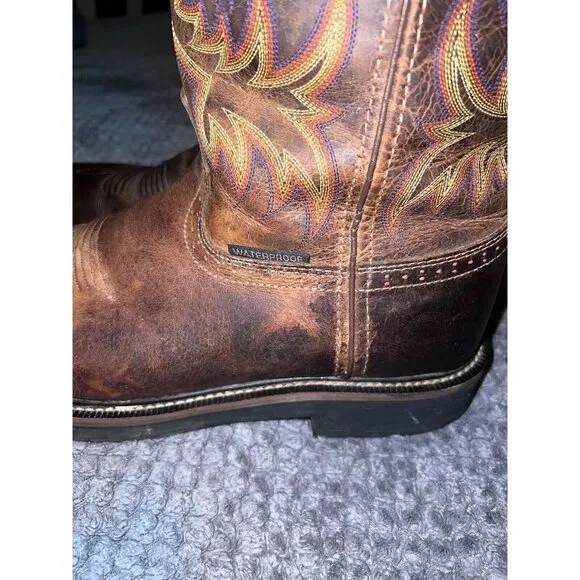 JUSTIN Square Toe Brown Leather Sz 12 D Original Cowboy Work Boots