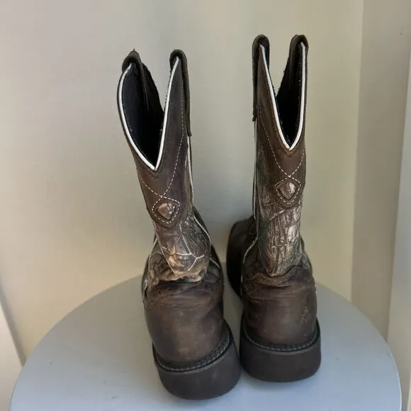 Justin Stampede Camo Work Boots Mens Size 9 Waterproof Brown Western Cowboy