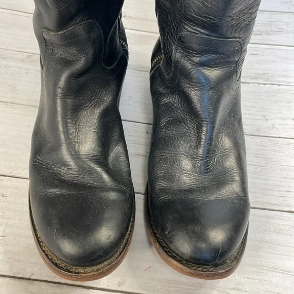 Justin Wizard Knee High Black and Mahogany Leather Riding Style Boots
