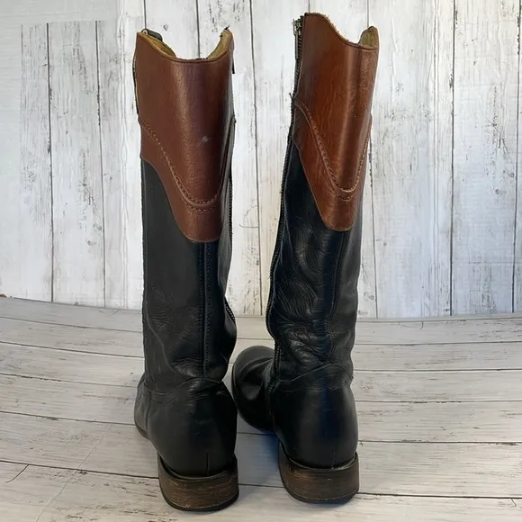 Justin Wizard Knee High Black and Mahogany Leather Riding Style Boots