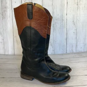 Justin Wizard Knee High Black and Mahogany Leather Riding Style Boots