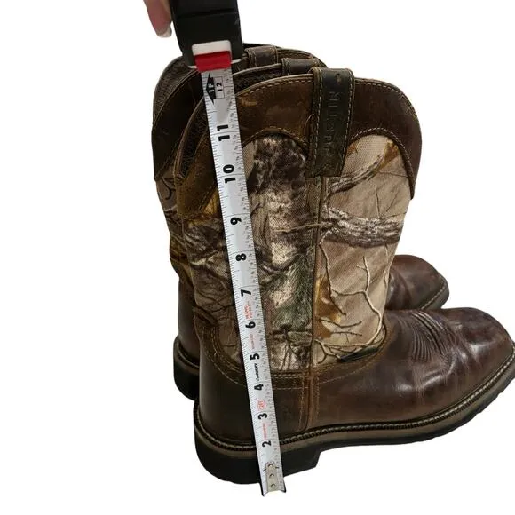 Justin Work Boots Mens SZ 9.5D Brown RealTree Camo Steel Toe Waterproof Leather