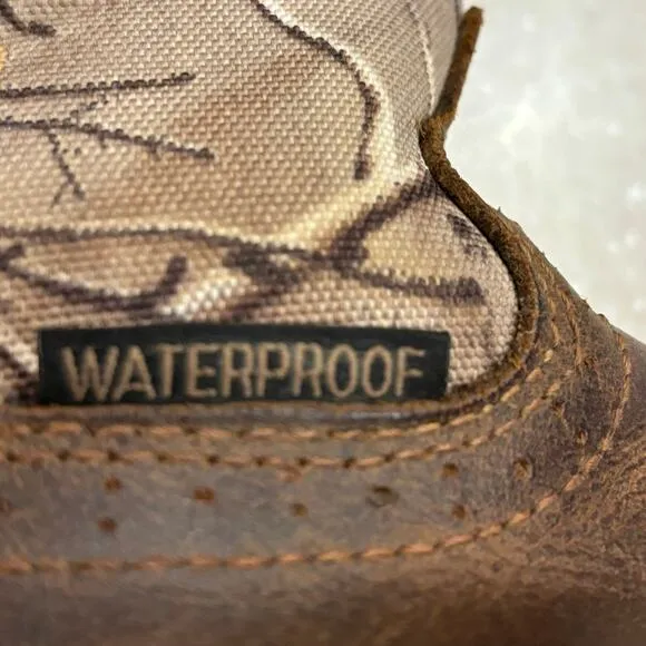 Justin Work Boots Mens SZ 9.5D Brown RealTree Camo Steel Toe Waterproof Leather
