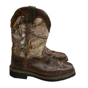 Justin Work Boots Mens SZ 9.5D Brown RealTree Camo Steel Toe Waterproof Leather