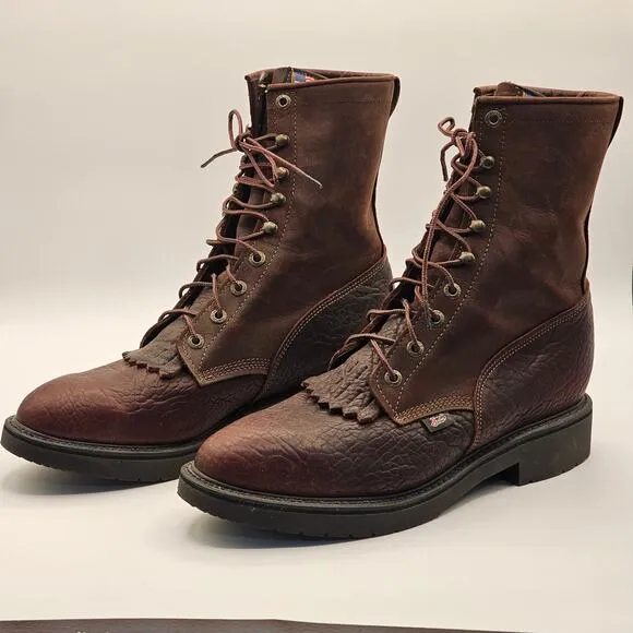 Justin Workboot P3571-11789451 - Dark Brown Lace-Up 8&quot; Mens Size 11.5EEE
