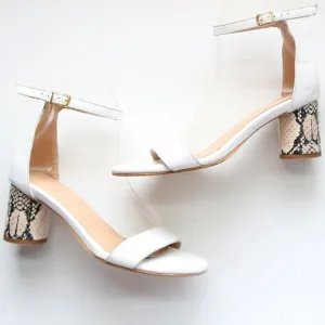 KAANAS Anthropologie White Leather Colum Heel Ankle Strap Sandals Snakeskin 7