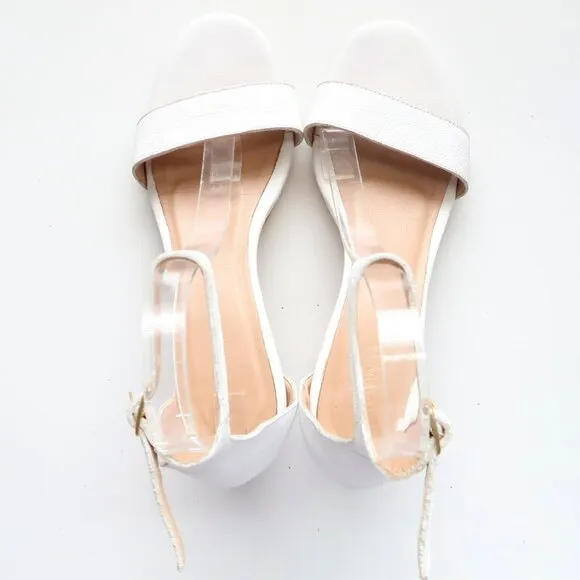 KAANAS Anthropologie White Leather Colum Heel Ankle Strap Sandals Snakeskin 7
