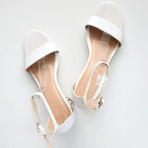 KAANAS Anthropologie White Leather Colum Heel Ankle Strap Sandals Snakeskin 7