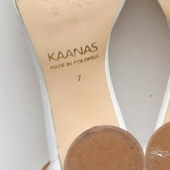 KAANAS Anthropologie White Leather Colum Heel Ankle Strap Sandals Snakeskin 7