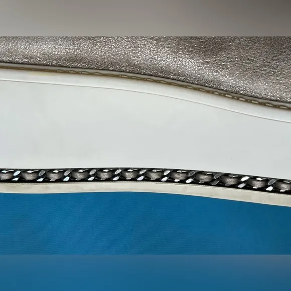 Karl Lagerfeld Brea Leather Platform Loafers. Chain detail on platform. Silver 9