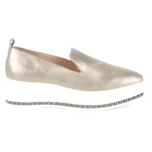 Karl Lagerfeld Brea Leather Platform Loafers. Chain detail on platform. Silver 9
