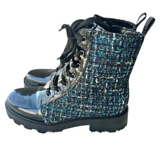 Karl Lagerfeld Paris Boots Mela Embellished Combat Tweed Lace Up Ankle NWT Sz 8‎