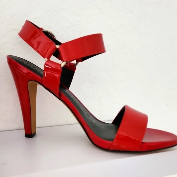 Karl Lagerfeld Paris NIB Cieone Red Patent Leather High Heel Sandals. Size 9.5M