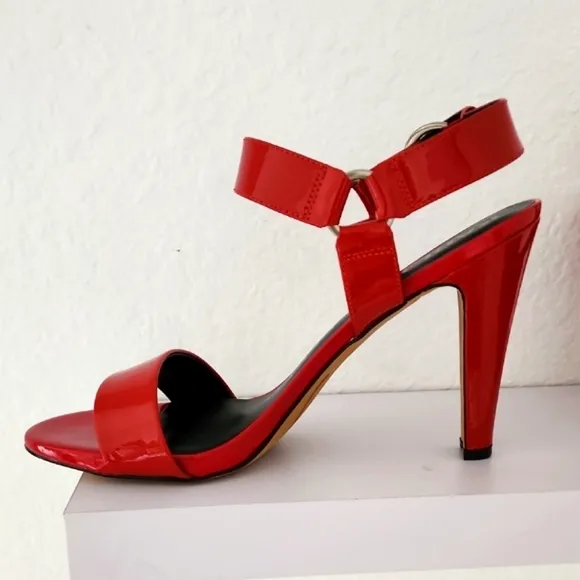 Karl Lagerfeld Paris NIB Cieone Red Patent Leather High Heel Sandals. Size 9.5M