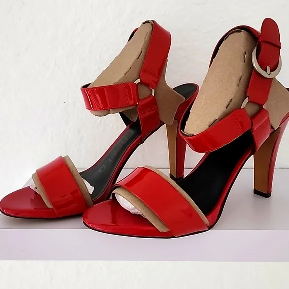 Karl Lagerfeld Paris NIB Cieone Red Patent Leather High Heel Sandals. Size 9.5M