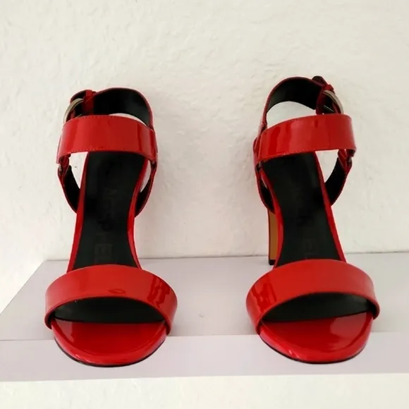 Karl Lagerfeld Paris NIB Cieone Red Patent Leather High Heel Sandals. Size 9.5M