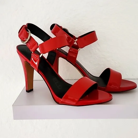 Karl Lagerfeld Paris NIB Cieone Red Patent Leather High Heel Sandals. Size 9.5M