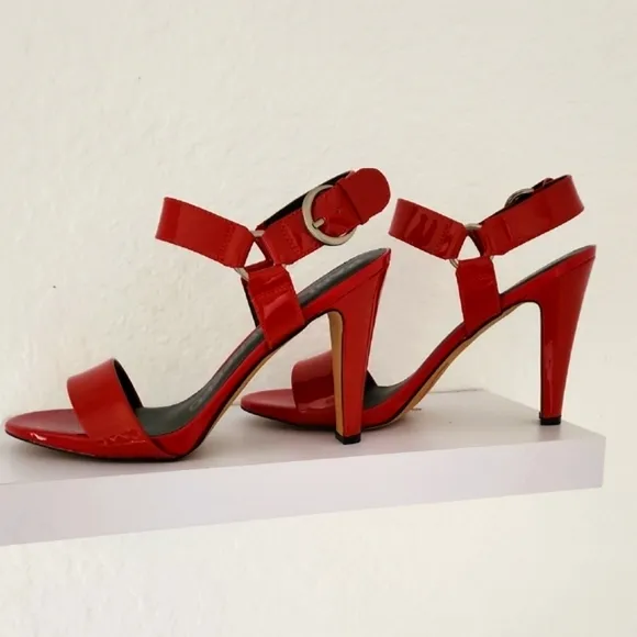 Karl Lagerfeld Paris NIB Cieone Red Patent Leather High Heel Sandals. Size 9.5M