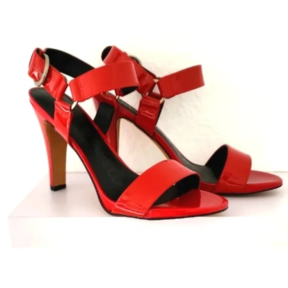 Karl Lagerfeld Paris NIB Cieone Red Patent Leather High Heel Sandals. Size 9.5M