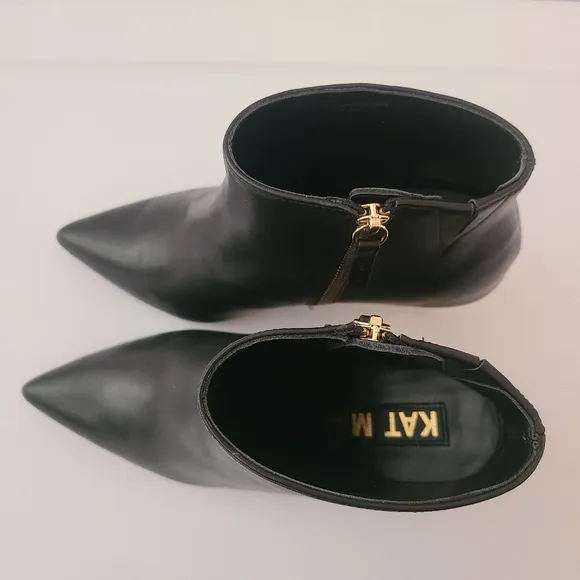 Kat Maconie Alba Black Leather Gold Heel Boots Size 7