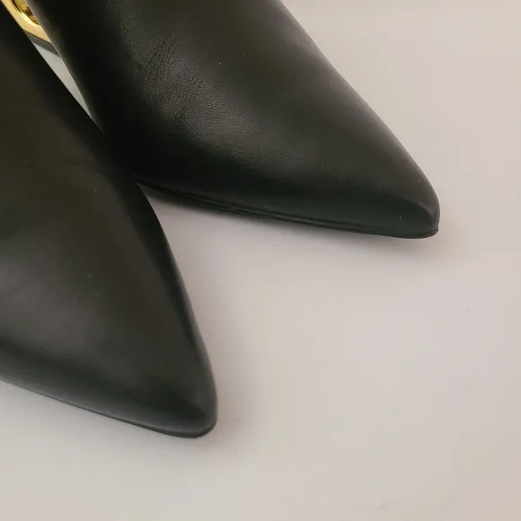 Kat Maconie Alba Black Leather Gold Heel Boots Size 7