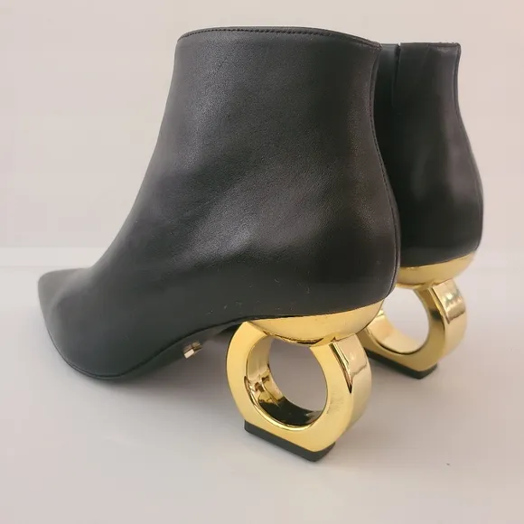 Kat Maconie Alba Black Leather Gold Heel Boots Size 7