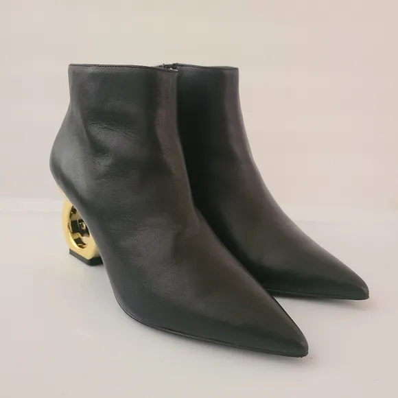 Kat Maconie Alba Black Leather Gold Heel Boots Size 7