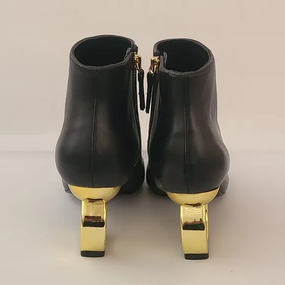 Kat Maconie Alba Black Leather Gold Heel Boots Size 7