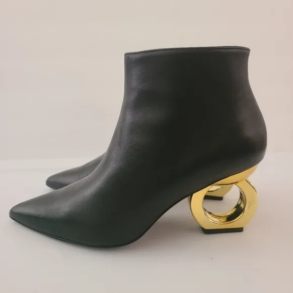 Kat Maconie Alba Black Leather Gold Heel Boots Size 7
