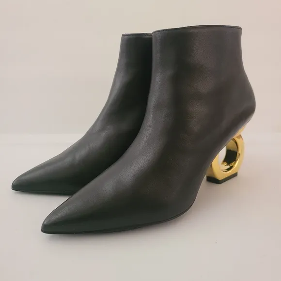 Kat Maconie Alba Black Leather Gold Heel Boots Size 7