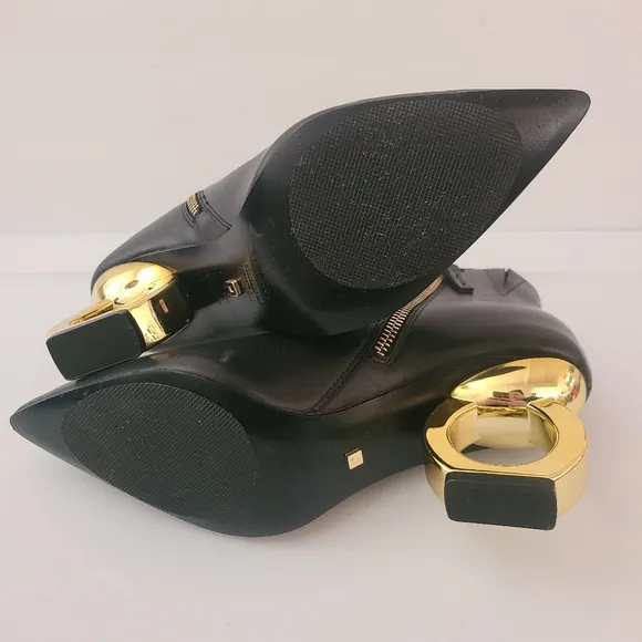 Kat Maconie Alba Black Leather Gold Heel Boots Size 7