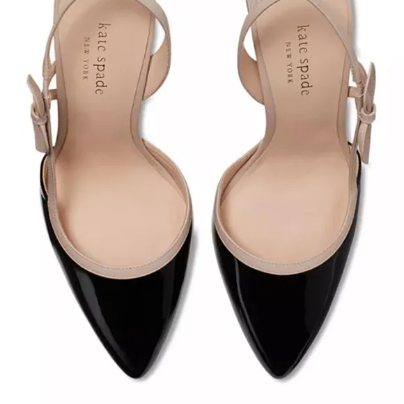 Kate Spade Adelaide Black and Beige Slingback Heels